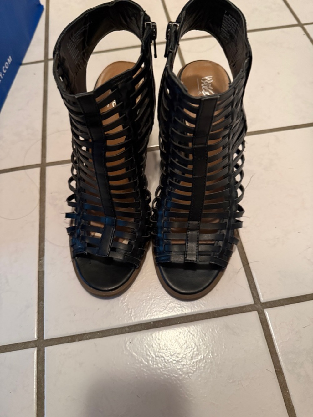 Strappy Cage High-Heel Sandals in Black